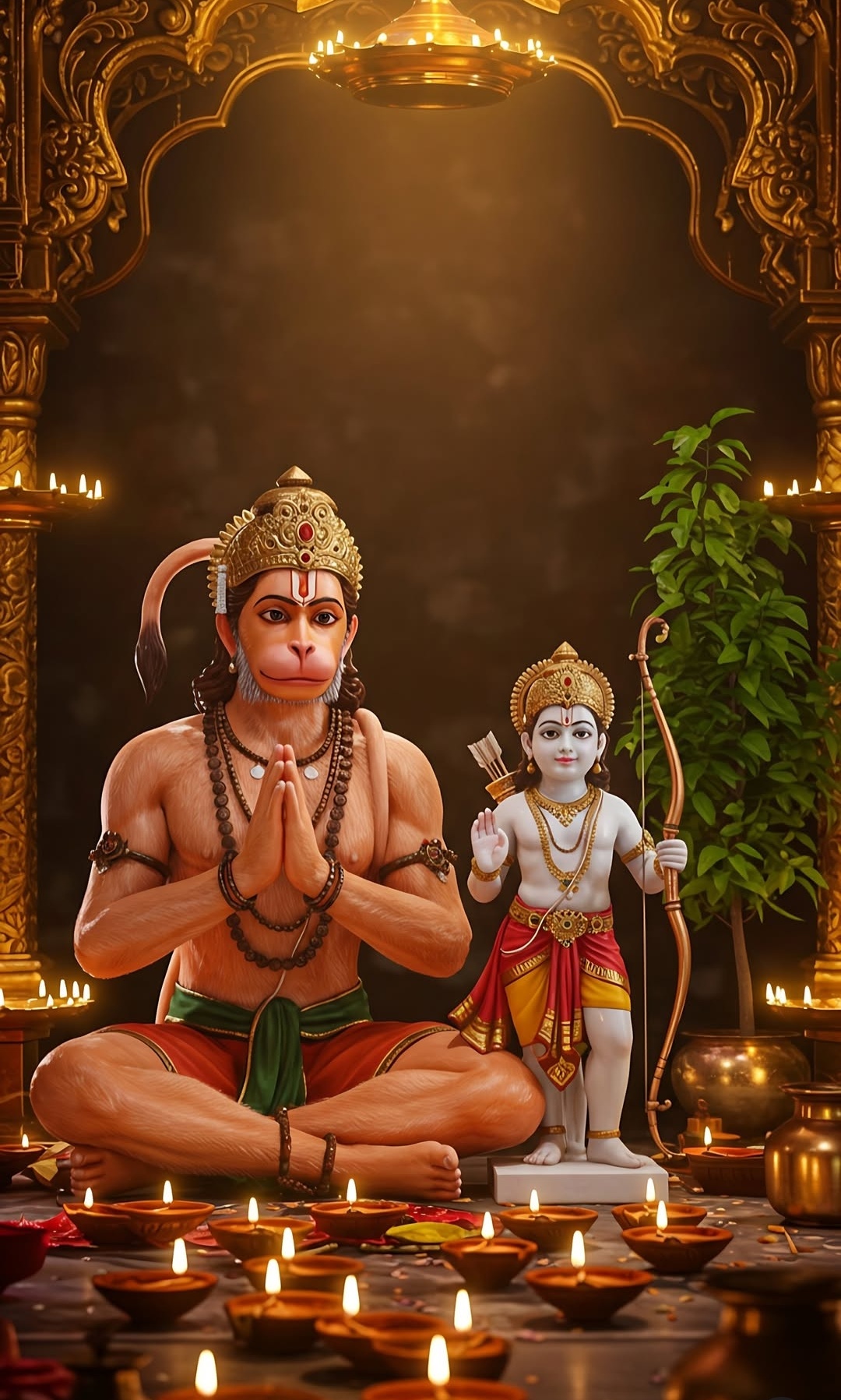 Lord Hanuman in Prayer with Child Rama - GodsPhoto